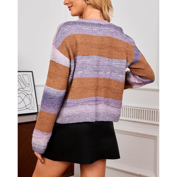 Women's Color Block Knit Cardigan Small Fall Sweater Casual Layering - Picture 2 of 8